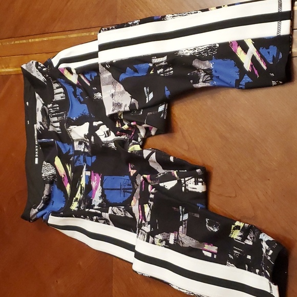 DKNY SPORT Capri Workout Pant Multicolored Side Racing Stripe Size M - Picture 3 of 5
